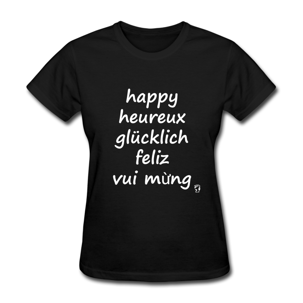 Happy in Five Languages T-Shirt - black