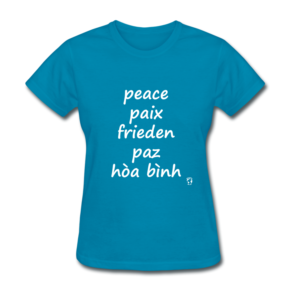 Peace in Five Languages T-Shirt - turquoise