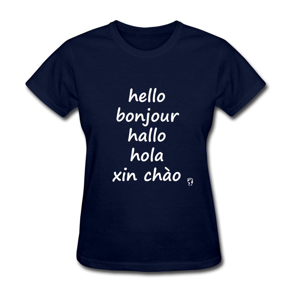 Hello in Five Languages T-Shirt - navy
