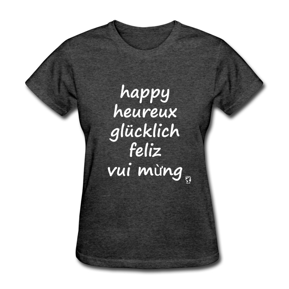 Happy in Five Languages T-Shirt - heather black