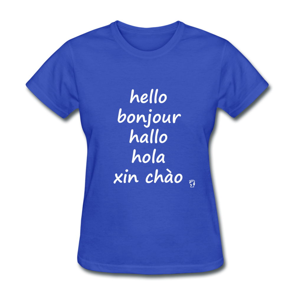 Hello in Five Languages T-Shirt - royal blue
