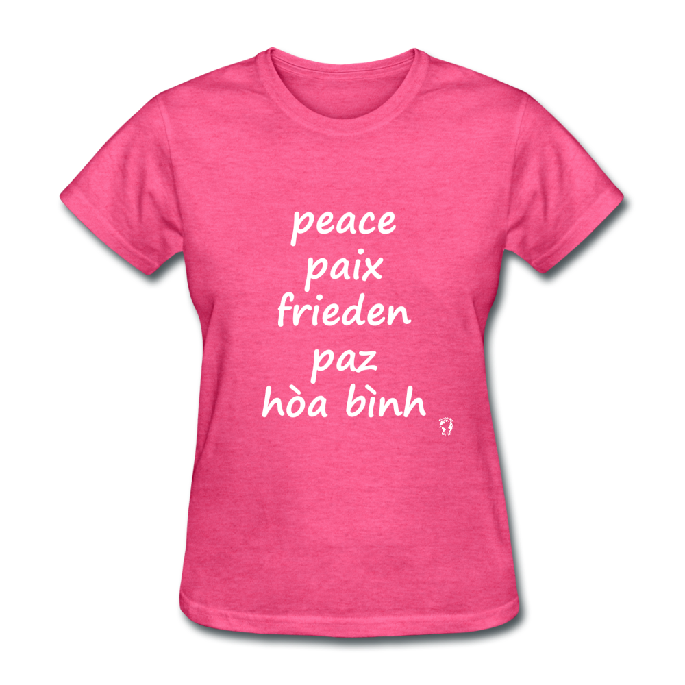 Peace in Five Languages T-Shirt - heather pink