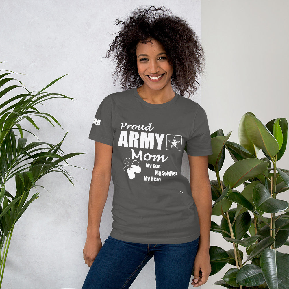 Proud Army Mom, Son, Red, White and Blue with Hooah T-Shirt