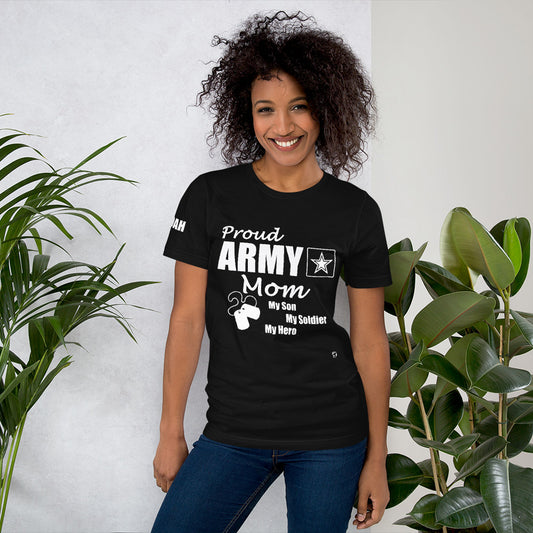 Proud Army Mom, Son, Red, White and Blue with Hooah T-Shirt
